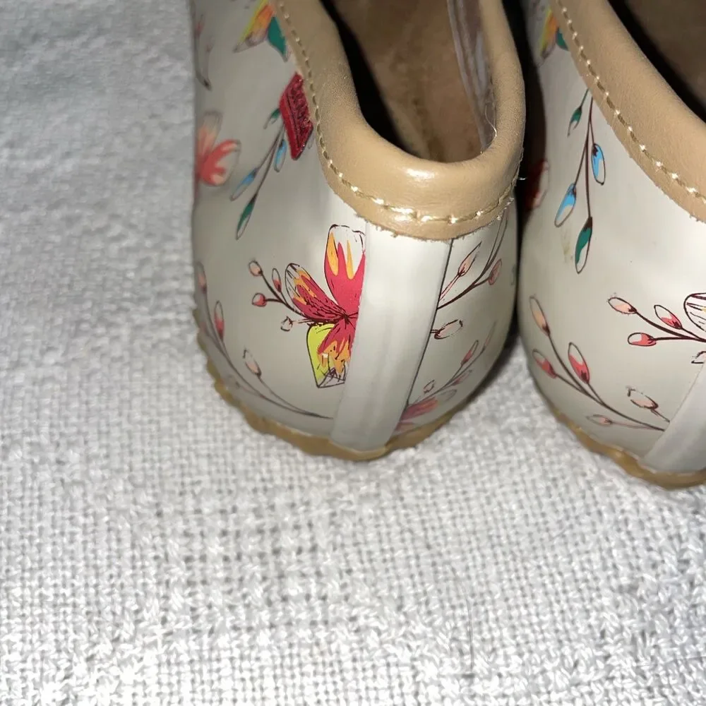 Chooka Women’s Rain Shoes Size 9 M Beige Floral Outdoors Weather Comfort